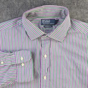 Polo Ralph Lauren Dress Shirt 18 34/35 Purple Green Vertical Striped Point